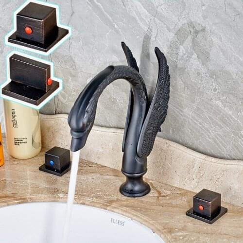 Swan Shape Widespread Two Wing Basin Faucet Oil Rubbed Bronze Mixer Tap for Bathroom Sink