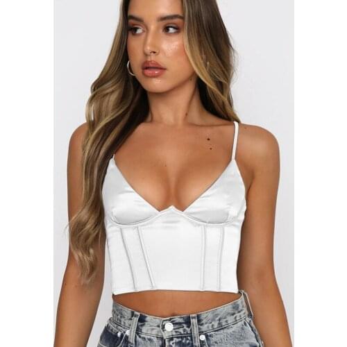 Sling Top Spring and Summer Sling Solid Color Vest Slim Low-Cut V-neck Halter Sexy Small Vest White Corset Top Tank Top Women