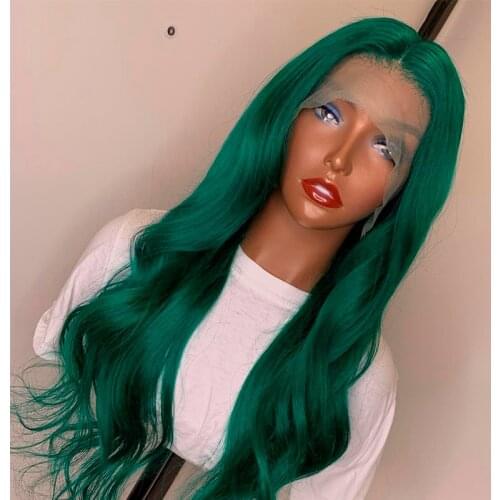 Green Wavy Human Hair Wigs for Women Pre Plucked Body Wave Lace Front Wig Brazilian Remy Hair 180% Green Color Lace Closure Wigs