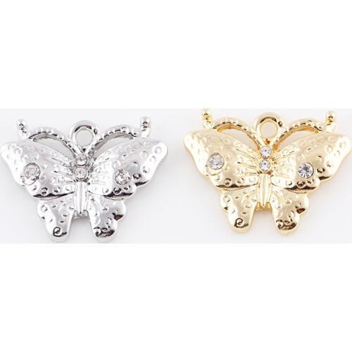 Factory Price 20Pcs Silver Gold Colors Alloy Metal Butterfly Dangle Charm Pendant Fit Women Necklace Making