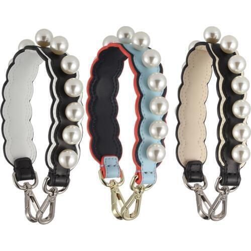 Fashion Pearl Wide Strap Handbag Short Strap Genuine Leather Handles Women Bag Accessories Handbag Straps Replacement Parts