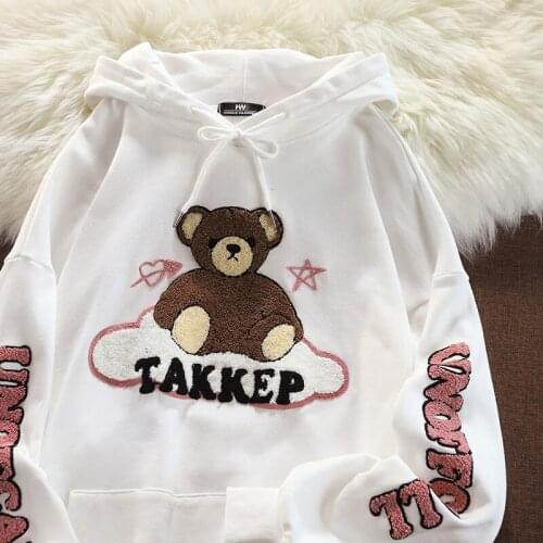 American Vitnage Chic Bear Letter Embroidery Hoodie Women Sweatshirt Long Sleeve Tops Streetwear 2021 New Fashion Teens Clothes