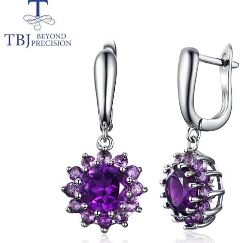 Natural Africa gemstone amethyst earrings 925 sterling silver simple floret design for woman Wedding anniversary tbj promotion