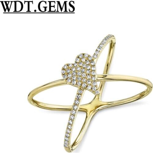 10K Yellow Gold Diamond Heart X Ring Crossover Cocktail Womens Natural Round Cut