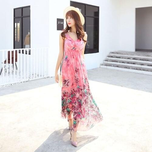 100% Silk Beach Dress Summer 2021 Elegant Floral Bohemian Dress Maxi Dresses for Women Backless Vestido De Mujer Pph4026