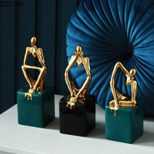 Golden Ceramic Portrait Ornaments Abstract Figure Statue Desk Decor Handicraft Porcelain Home Decoration Accessories Modern