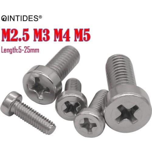 QINTIDES M2.5 - M6 Cross recessed cheese head screws 304 stainless steel screw phillips screws M2.5/M3/M4/M5/M6*5/6/8/10/12/14