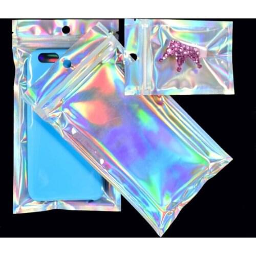 100pcs Translucent Zip Lock Bags Holographic Storage Bag Xmas Gift Packaging Socks Sexy Lingerie Glove Cosmetics