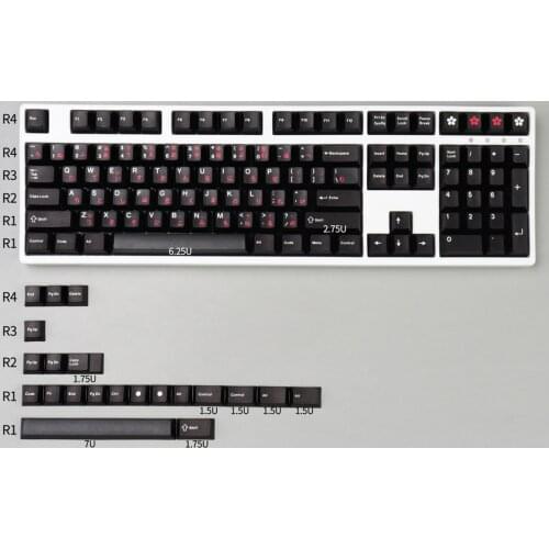 127 Keys PBT Engraving And Re-dyeing Cherry Profile Keycaps Simple Black Japanese Key Caps For Mechanical Gaming Keyboard