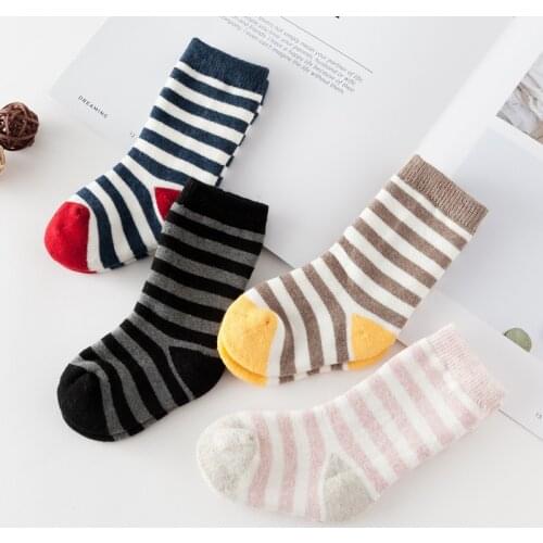 2 Pairs/Lot 2021 Autumn Winter Babies Accessories Newborn Super Thick Terry Infant Striped Socks Baby Boy Girl Keep Warm Socks