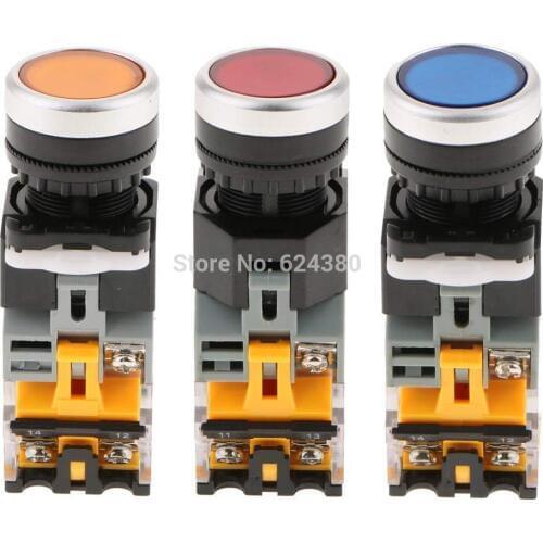 AC 400V 10A 4 Screw Terminal 220V Red Signal Light Lamp Latching Lock Push Button Emergency Stop Switch DPST 22mm 7/8" 1 NO 1 NC