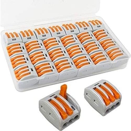 41Pcs 3 Port Conductor Compact Wire Connectors Quick Splicing Connector Cable Clamp Terminal Block Spring Connector