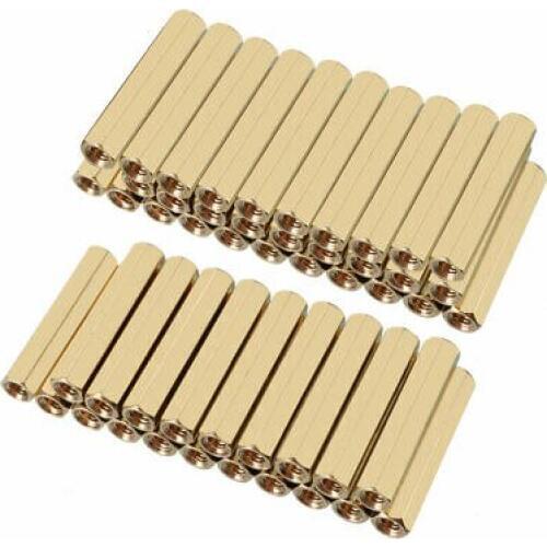 50pcs Brass Straight PCB Pillar Female Thread Hex Standoff Spacer M3x5x25mm