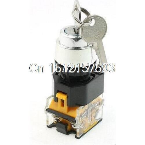 AC 380V 10A Two 2 Positions Key Lock Rotary Selector Switch 4 Screw Terminal