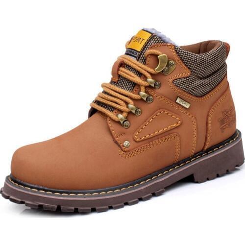 Winter Men Boots Shoes Keep Warm Plush Inside Large EU 38-44 Vintage Man Leather Shoes Lace Up Fashion Men Shoes