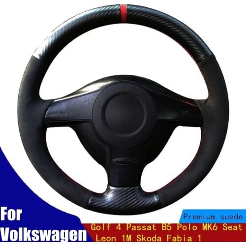 DIY Car Steering Wheel Cover Black PU Carbon Fiber For Volkswagen VW Golf 4 Passat B5 Polo MK6 Seat Leon 1M Skoda Fabia 1