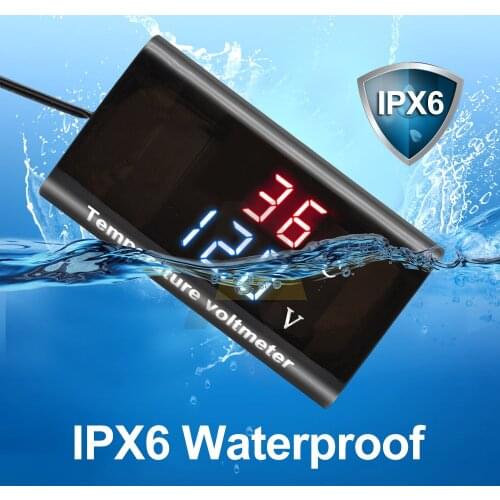 IPX6 Waterproof Digital Temperature Voltmeter DC 12V 0.56inch LED Display Voltage Meter Tester Panel for Car Boat Motorcycle