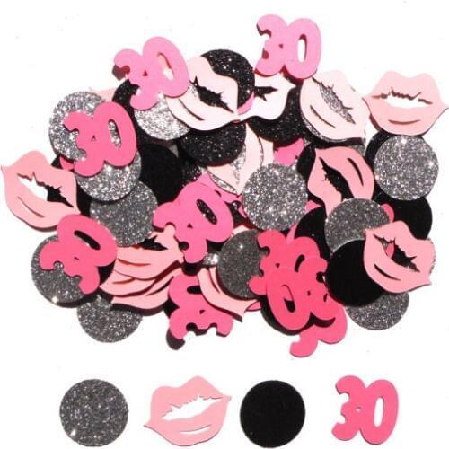 Lack and Silvewith 30 and Lips Birthday Party Assorted Pieces Kiss the 20s Goodbye 30th 40th Table decor scrapbook Confettis