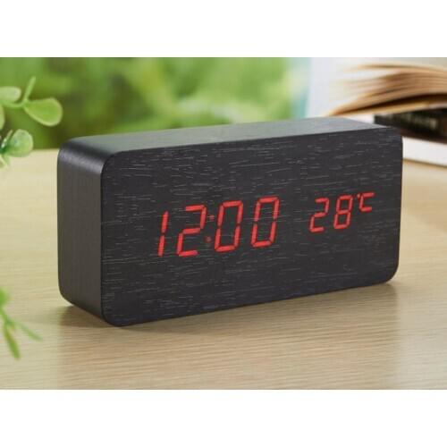 30pcs/lot sensor Wood Clock Dual led display Bamboo Clock digital alarm clock Led Clock Show Temp Time Voice Control lin5130