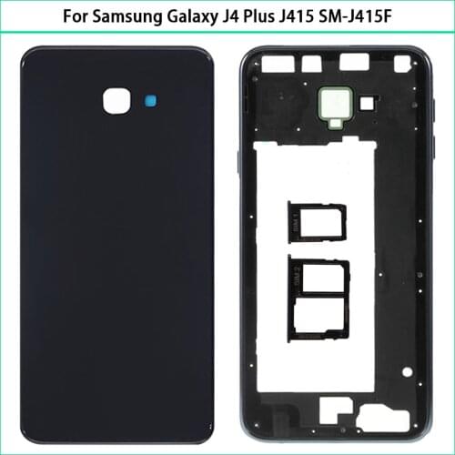 For Samsung Galaxy J4 Plus 2018 J415 SM-J415F Plastic Housing Middle Frame + Battery Back Cover Rear Door + SIM Card Replace