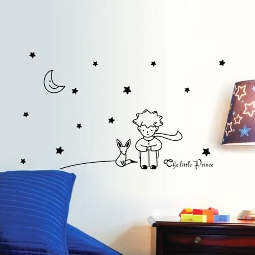 Cat Mouse Home Decor Wall Sticker for Kids Rooms Chidren Bedroom Decor Cartoon Fairy Tale The Little Prince with Fox Moon Star