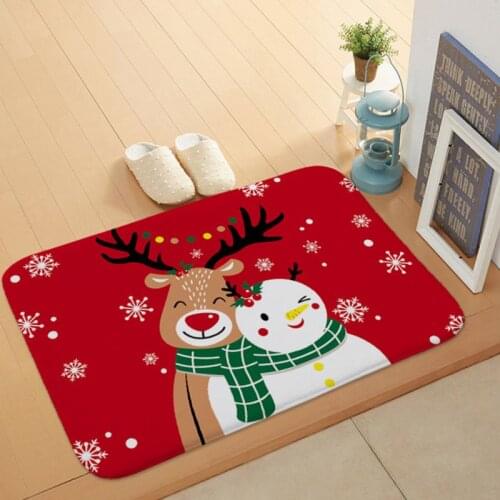 Doormat Flannel Home Decoration Cartoon Animal Printing Non-slip Floor Mat Chrismas Door Mat Home Supplies Red Chrismas Style