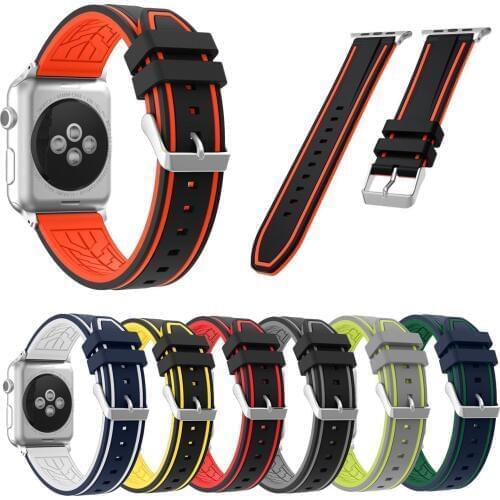 Dual Colors Soft Silicone Band For Apple Watch Series 4 3 2 1 Watch Strap 42mm 38mm Wristbands For iWatch 44mm 40mm Bracelet
