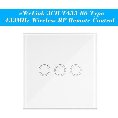 EWeLink 3CH T433 86 Type Luxury Wall Touch Panel Sticky 433MHz Wireless RF Remote Control Transmitter Automation Modules 3 Gang
