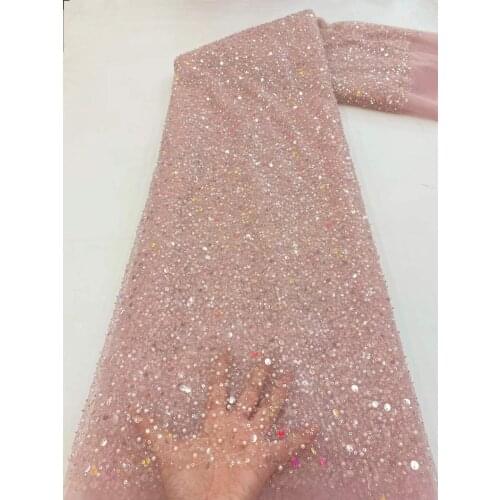 French Tulle African Lace Fabric SYJ-2686813 High Quality Embroidery Sequins and beads Nigerian Lace Fabrics 5 Yards for Dress