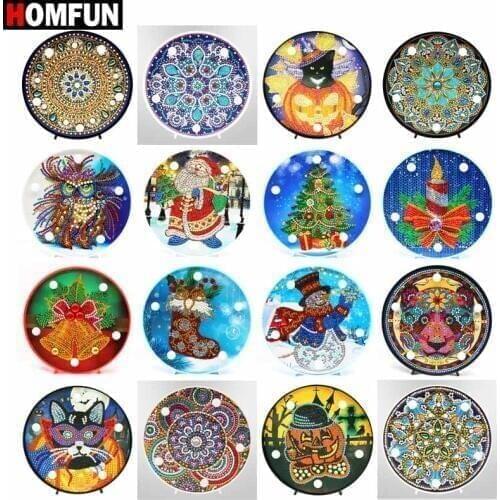 HOMFUN Diamond Painting LED Lamp Light Mandala 5D Diamond Embroidery Landscape Rhinestones DIY Diamond Christmas Halloween Gift