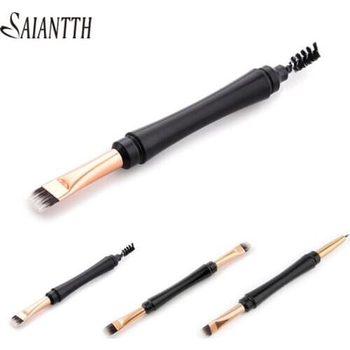 SAIANTTH double head makeup brushes Beauty tools eyebrow eye shadow eyeliner eyelashes brush black gold handle pincel maquiagem