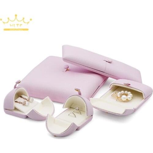 Pink Reticulated Pu Leather Snap Button Double Opening Jewelry Storage Box Bracelet Necklace Collection Box Proposal Ring Box