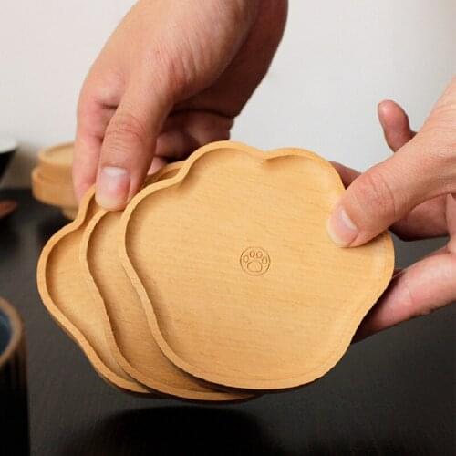 Cat Paw Wooden Coaster Pad Milk Tae Coffee Cup Mat Round Soft Wooden Heat-insulated Placemats Kitchen Decor Home Decoration