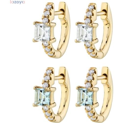 LOZOYA 925 Sterling Silver Light Zircon Piercing Ohrringe Blue 8mm Huggies Middle Hoops Earring Special Crystal Women Jewelry