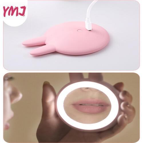 Mini Makeup Mirror LED Lights Magnify Hand Held Fold Small Portable Micro USB Connect Cable Battery Chargeable Cute Selfie Fill