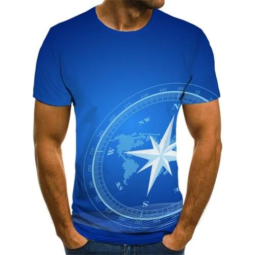 Compass 3d T-shirt mens map T-shirt vintage printing 3d nautical shirt punk rock short sleeve top print top