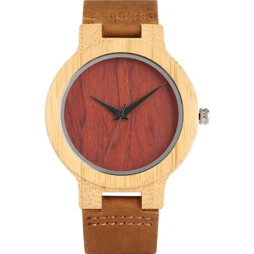 Mens Wristwatch Quartz Wooden Watch Durable Leather Strap with Pin Buckle Wristwatch for Husband Boyfriend