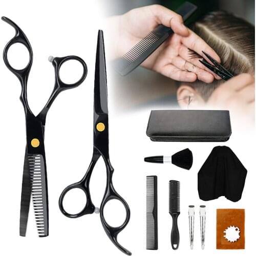11PCS Professional Hairdressing Thinning Scissors Kit Hair Cutter Comb Hair Clip Cape Comb for Barbershop