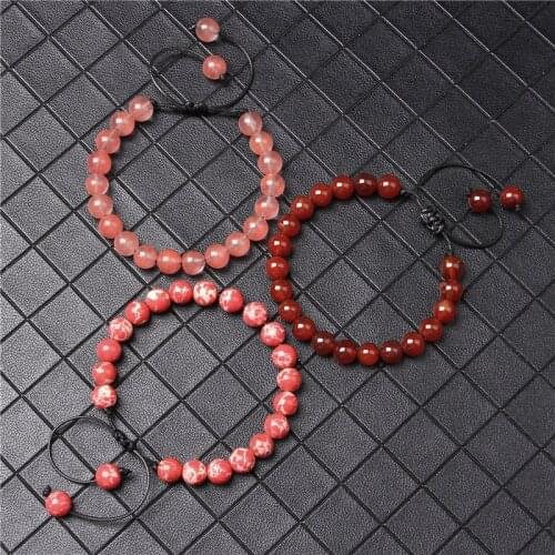 Natural red stone beads braided bracelet porcelain agates beads Adjustable Rope length bracelets for women attractive gifts