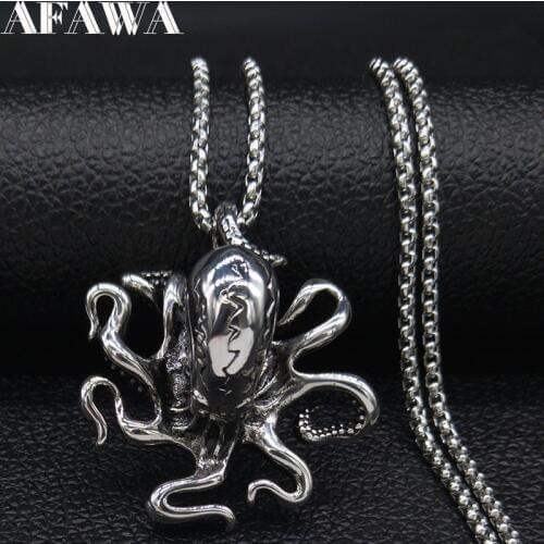 2021 Punk Octopus Stainless Steel Big Necklace Men Silver Color Choker Necklace Jewelry acero inoxidable joyeria mujer N19138