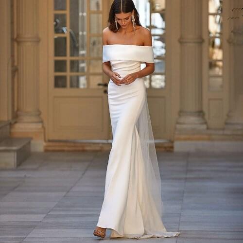 Elegant Mermaid Wedding Dress Off Shoulder Satin Bride Gowns Bcak With Tulle Floor Length Vestidos De Novia Custom Made Big Size