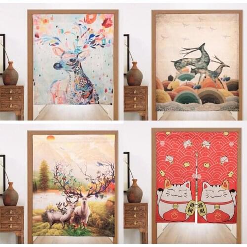 Japanese Cotton Linen Fabric Partition Curtain Household Kitchen Bathroom Door Curtain Tube Doorway Hanging Curtain Decoration