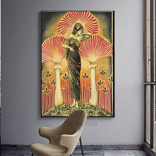 Soma Goddess Poster Print Pagan Mythology Wall Art Nouveau Psychedelic Mushroom Bohemian Canvas Painting Picture