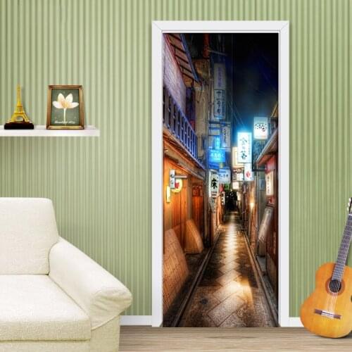 Prosperous World Street Decoration Door Stickers Bedroom Home Decoration Self-Adhesive Two-Piece Signature Night View Waterproof