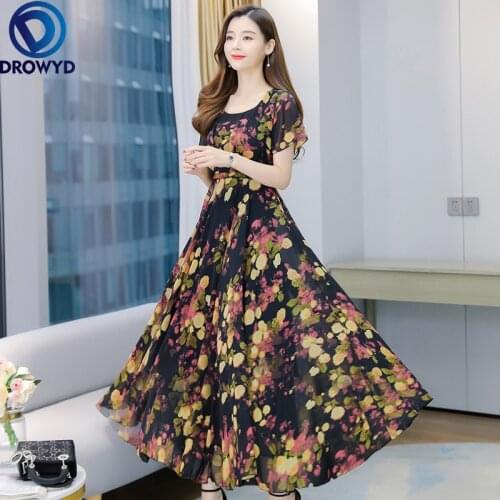 Plus Size Vintage Print Beach Maxi Sundress 2021 Floral Chiffon Boho Midi Dress Summer Elegant Women Bodycon Party Long Vestidos