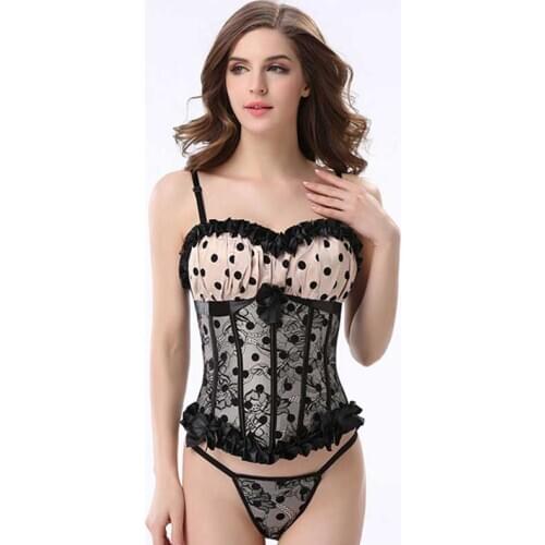 Pink Polka Dot Woman Corset Sexy Gothic Clothing Lace Cover Waisttrainer Slimming Body Shaper Top Underwear Bustier Corset