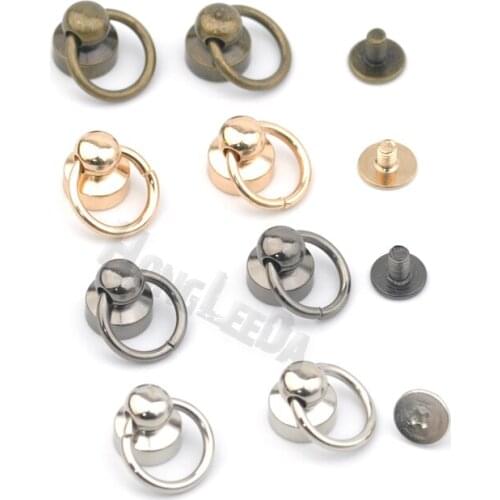 DIY 50sets/lot 6*9*9mm metal brass screw rivets knob w/ring leather craft stud rivets watchband silver/black/gold/bronze ZD-031