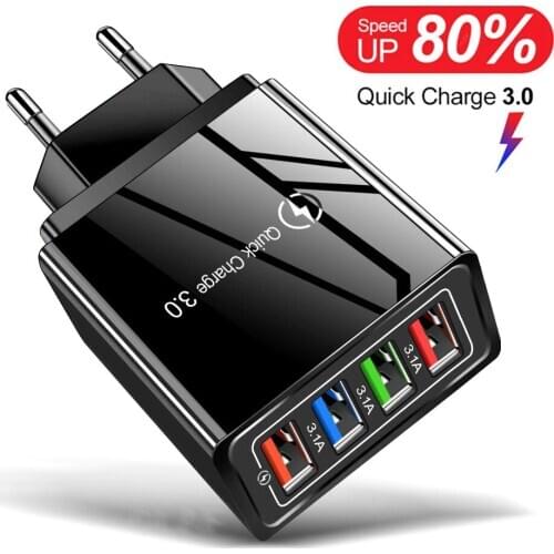 Fast Wall Charger 3.0 USB Quick Charge 4 Ports Tablet iPad Phone Charger Adapter Travel Plug For iPhone X/Xs/XS Max/XR/8/8+/7P