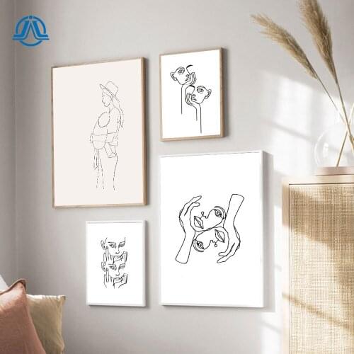Nordic Minimalist line Drawing Double Face Mother And Baby Posters And Prints Canvas Art Painting Mural For Bedroom Decoration