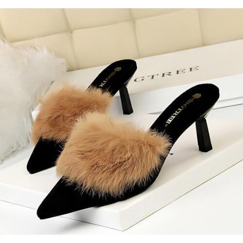 Women Shoes Pumps Pointed Toe Pointed Baotou trailer Color matching 7.5CM thin High Heels Boat Wedding Dress Office Party Shoes